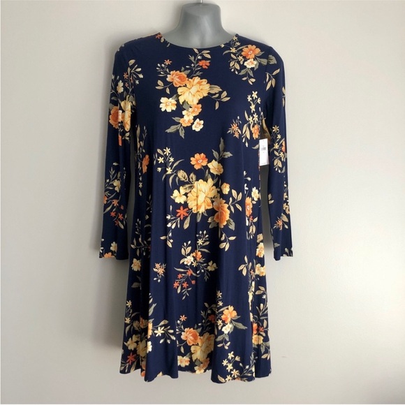 Old navy blue yellow floral print dress new with tags size xs soft stretchy - Picture 1 of 4